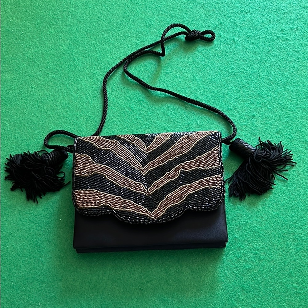 Neiman Marcus Black and Gold Beaded Women's Bag